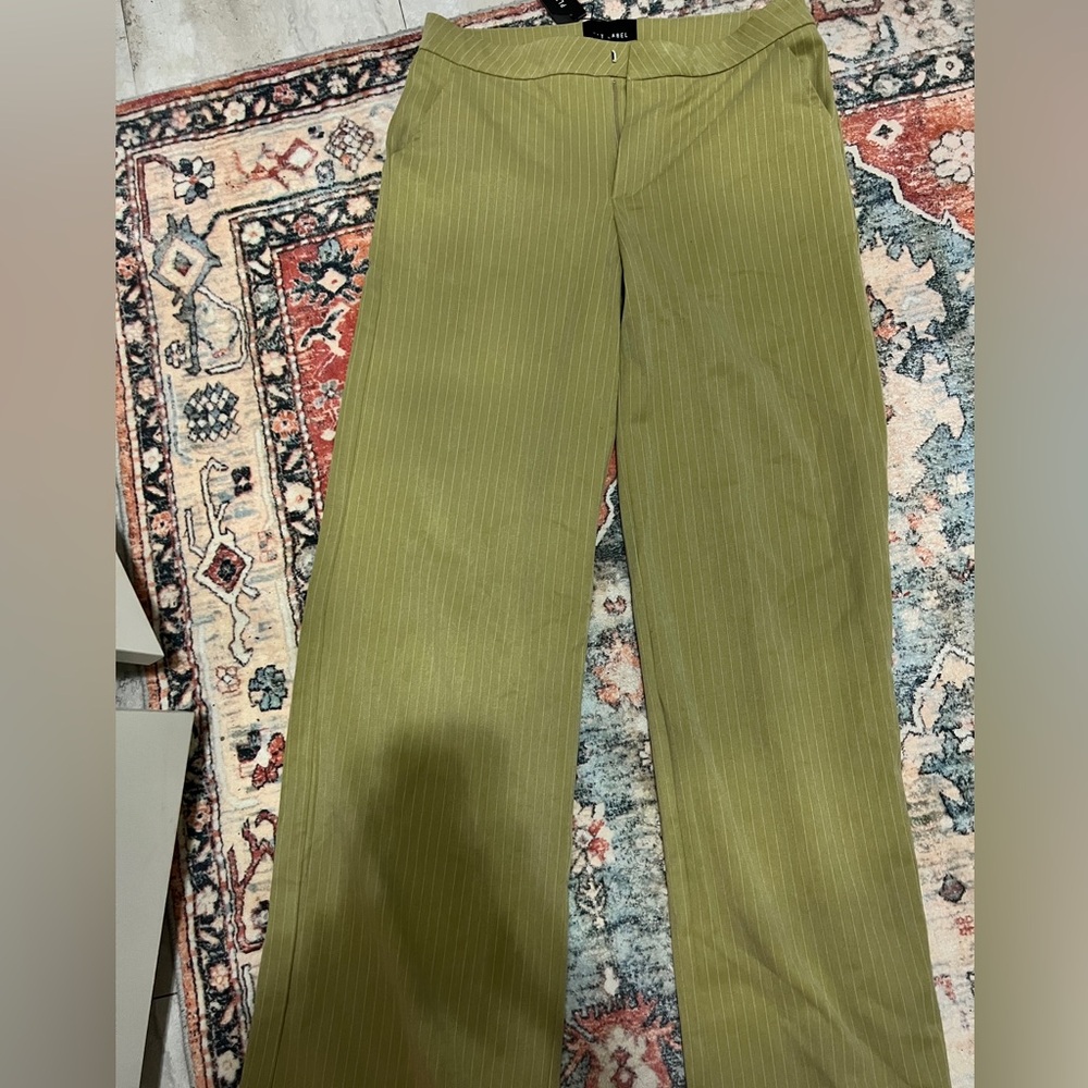plt label chartreuse pinstripe wide leg trouser